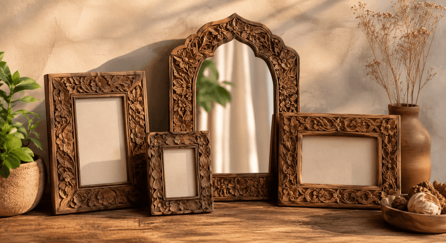 Handcrafted wooden mirror frame