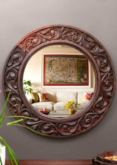 Carved Round Wooden Mirror