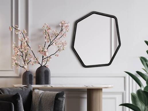 Hexagonal Wooden Mirror